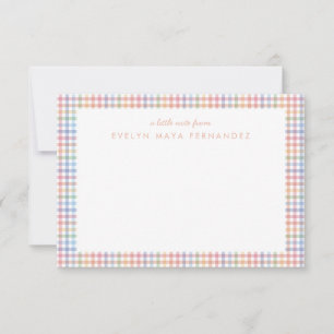 Rainbow plaid pastel gingham gepersonaliseerd kind notitiekaartje