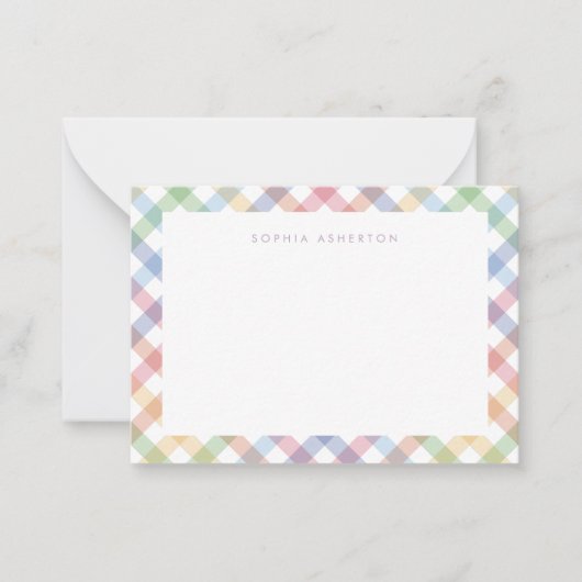 Rainbow plaid schattig pastel gepersonaliseerd kin notitiekaartje (Voorkant)