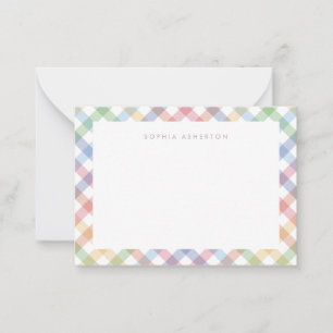 Rainbow plaid schattig pastel gepersonaliseerd kin notitiekaartje