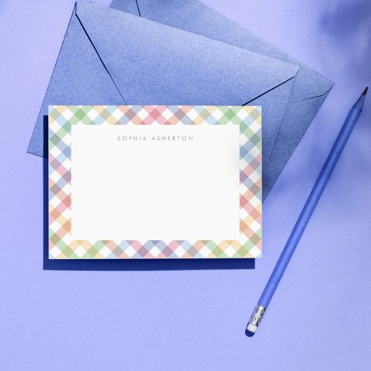 Rainbow plaid schattig pastel gepersonaliseerd kin notitiekaartje