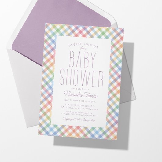 Rainbow plaid schattig pastel gingham baby shower kaart