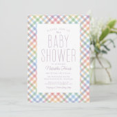 Rainbow plaid schattig pastel gingham baby shower kaart (Staand voorkant)