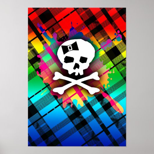 Rainbow Plaid Skull Poster (Voorkant)