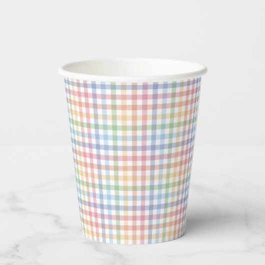 Rainbow pleid pastel gingham schattig Pasen Papieren Bekers (Achterkant)