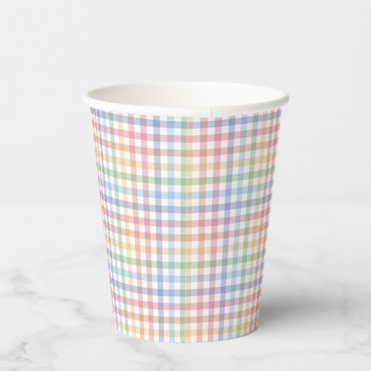 Rainbow pleid pastel gingham schattig Pasen Papieren Bekers (Rechts)