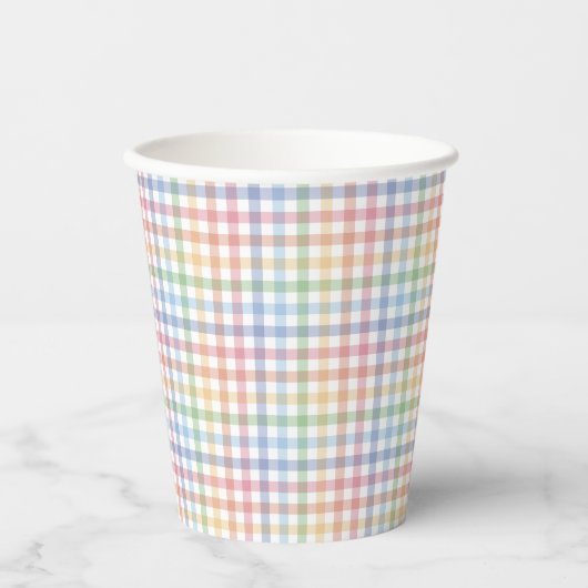 Rainbow pleid pastel gingham schattig Pasen Papieren Bekers (Voorkant)