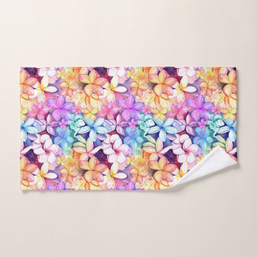 Rainbow Plumeria Hawaii Waterverf Bath Towel Set Bad Handdoek (Handdoek)