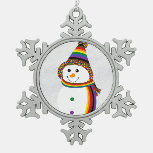 Rainbow POC Gay Pride Flag Snowperson Tin Sneeuwvlok Ornament