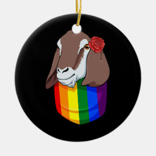 Rainbow Pocket Goat LGBT Q Cute Animal Gay Pride Keramisch Ornament