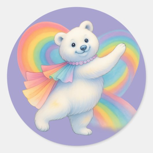 Rainbow Polar Bear Kids Sticker – Cute Character (Voorkant)