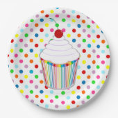 Rainbow Polka Dot Cupcake Papieren Bordje (Voorkant)