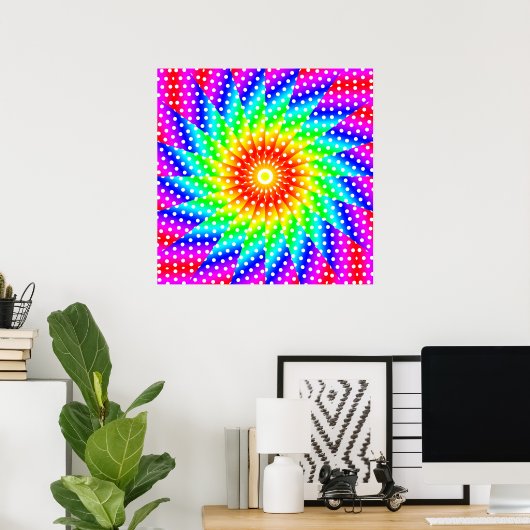 Rainbow Polka Dot Kaleidoscope Mandala Poster (Thuiskantoor)