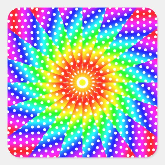 Rainbow Polka Dot Kaleidoscope Mandala Vierkante Sticker (Voorkant)