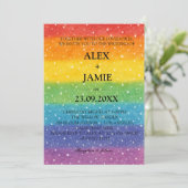 Rainbow Polka Dot LGBT bruiloft uitnodiging (Staand voorkant)