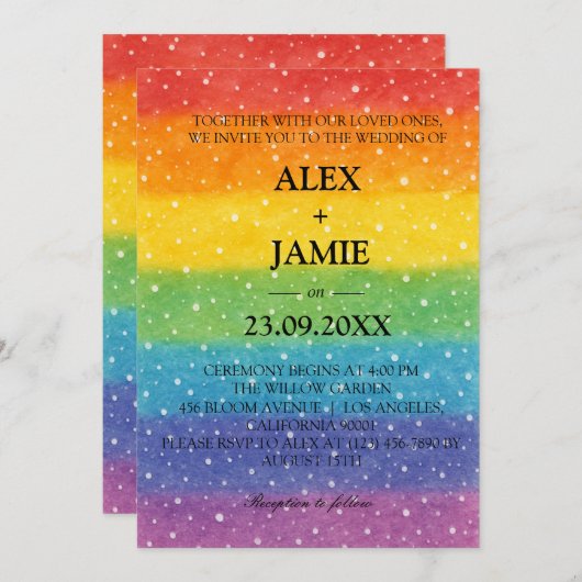 Rainbow Polka Dot LGBT bruiloft uitnodiging (Voorkant / Achterkant)