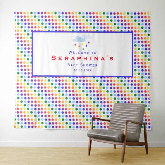 Rainbow Polka Dot Stripes Baby shower Backdrop Wandkleed (In Situ (horizontaal))