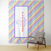 Rainbow Polka Dot Stripes Baby shower Backdrop Wandkleed (In situ)