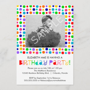 Rainbow Polka Dots Birthday Party Invitation Kaart