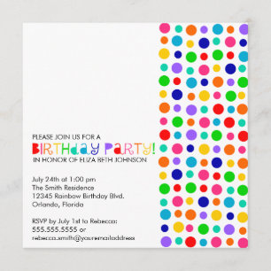 Rainbow Polka Dots Birthday Party Invitation Kaart