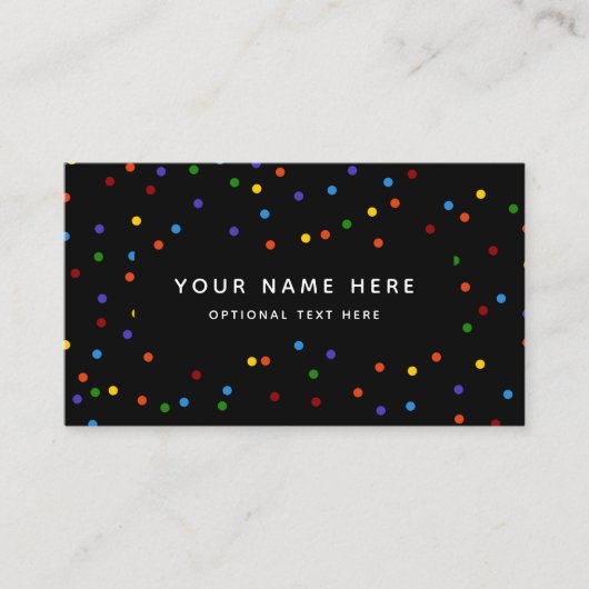 Rainbow Polka Dots Black Confetti Pattern Visitekaartje (Voorkant)
