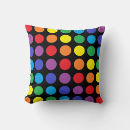 Rainbow Polka Dots Black Pillow Kussen