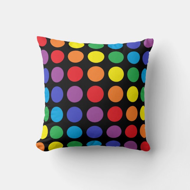 Rainbow Polka Dots Black Pillow Kussen (Voorkant)