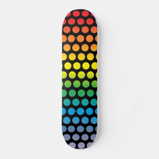 Rainbow Polka Dots Black Skateboard (Voorkant)