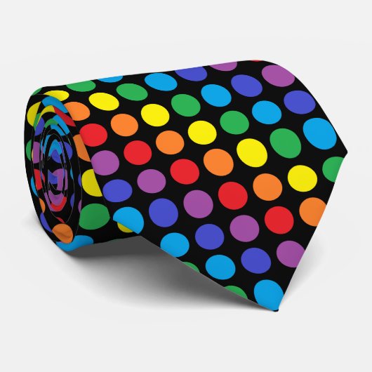 Rainbow Polka Dots Black Stropdas (Opgerold)