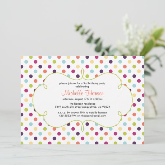 Rainbow Polka Dots Invitation Kaart (Staand voorkant)