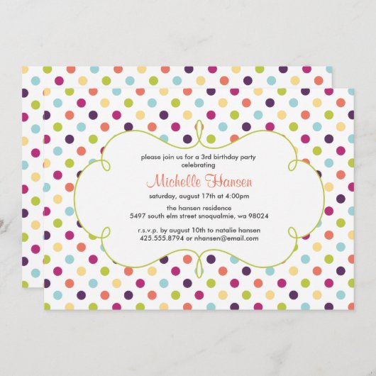 Rainbow Polka Dots Invitation Kaart (Voorkant / Achterkant)