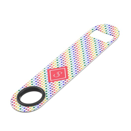 Rainbow Polka Dots Monogram Speed Flessenopener (Voorkant Gekanteld)