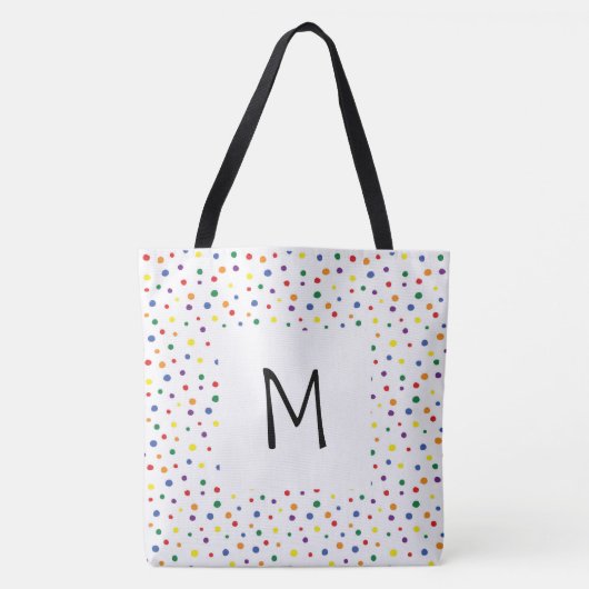 Rainbow Polka Dots Monogram Tote Bag (Voorkant)