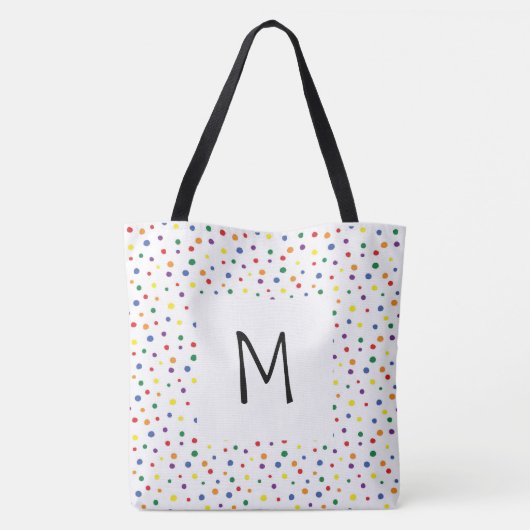 Rainbow Polka Dots Monogram Tote Bag (Achterkant)
