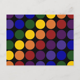 Rainbow Polka Dots on Black Briefkaart