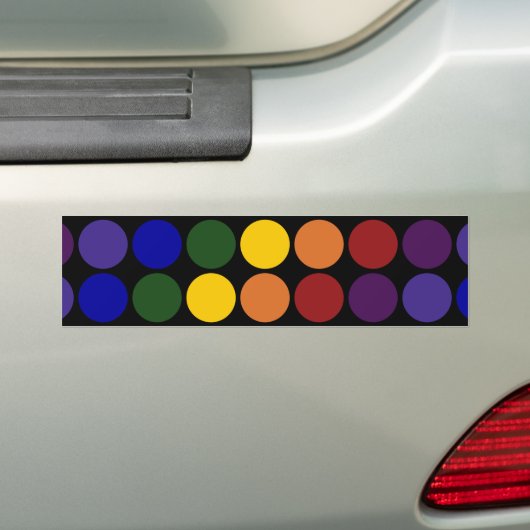 Rainbow Polka Dots on Black Bumpersticker (Op auto)