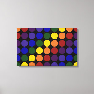 Rainbow Polka Dots on Black Canvas Afdruk