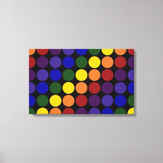 Rainbow Polka Dots on Black Canvas Afdruk (Voorkant)