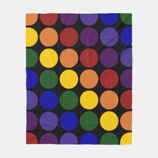 Rainbow Polka Dots on Black Fleece Deken (Voorkant)