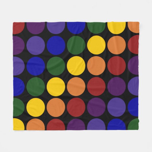 Rainbow Polka Dots on Black Fleece Deken (Voorkant (Horizontaal))
