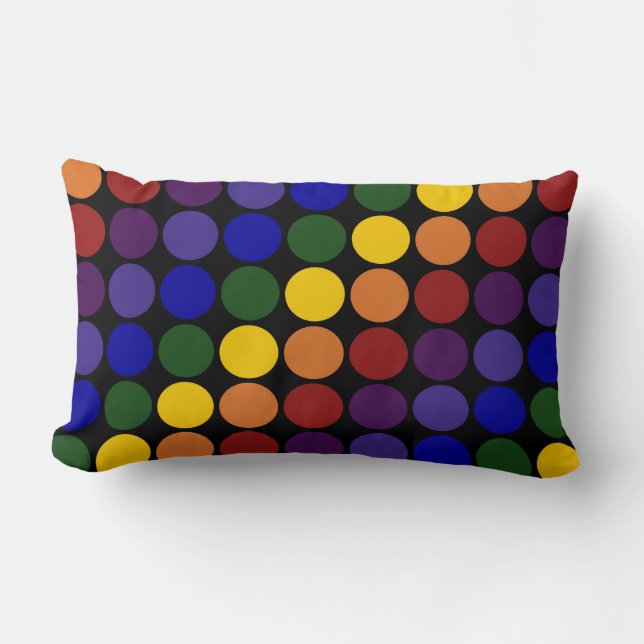 Rainbow Polka Dots on Black Kussen (Voorkant)
