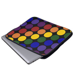 Rainbow Polka Dots on Black Laptop Sleeve