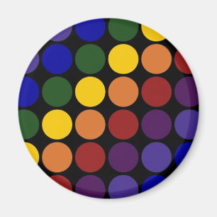 Rainbow Polka Dots on Black Magneet