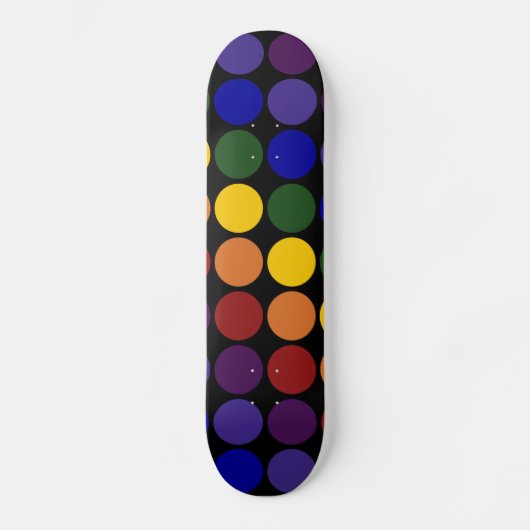 Rainbow Polka Dots on Black Persoonlijk Skateboard (Voorkant)