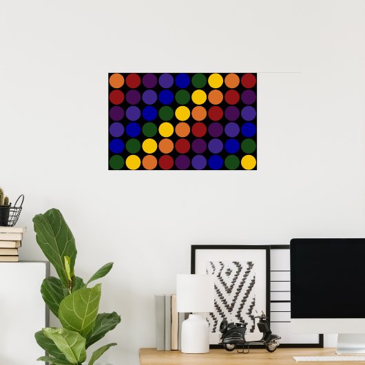 Rainbow Polka Dots on Black Poster (Thuiskantoor)