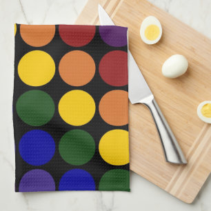Rainbow Polka Dots on Black Theedoek