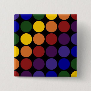 Rainbow Polka Dots on Black Vierkante Button 5,1 Cm
