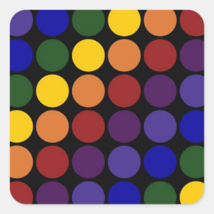 Rainbow Polka Dots on Black Vierkante Sticker