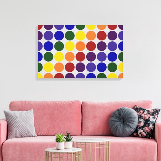 Rainbow Polka Dots on Grey Canvas Afdruk (Insitu (Woonkamer))