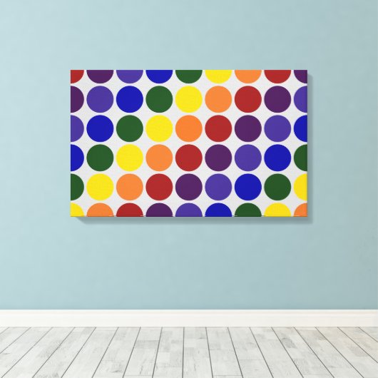 Rainbow Polka Dots on Grey Canvas Afdruk (Insitu (Houten vloer))