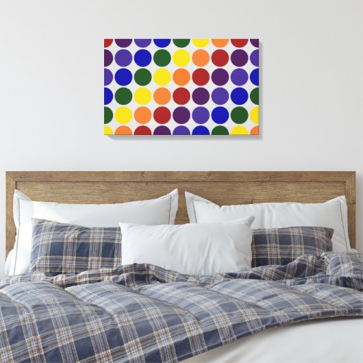 Rainbow Polka Dots on Grey Canvas Afdruk (Insitu (Slaapkamer))